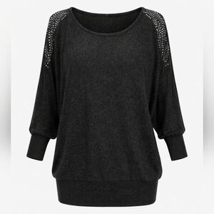 Cable & Gauge Dark Gray 3/4-sleeve Dolman Sweater, Size 1X